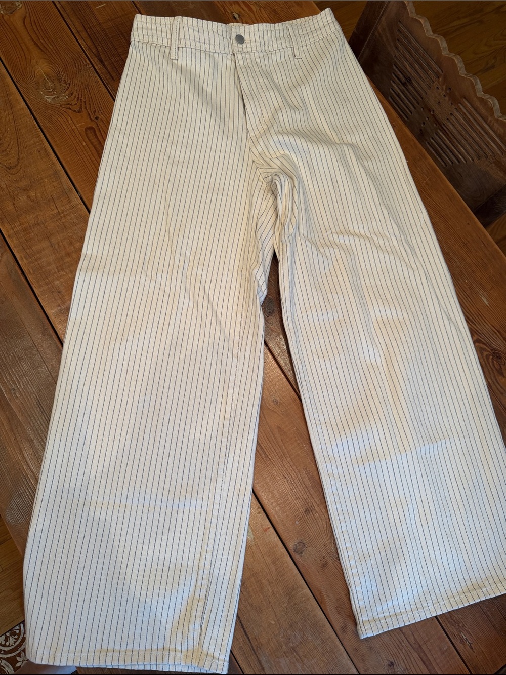 Cream Pinstripe Straight-Leg Chinos
